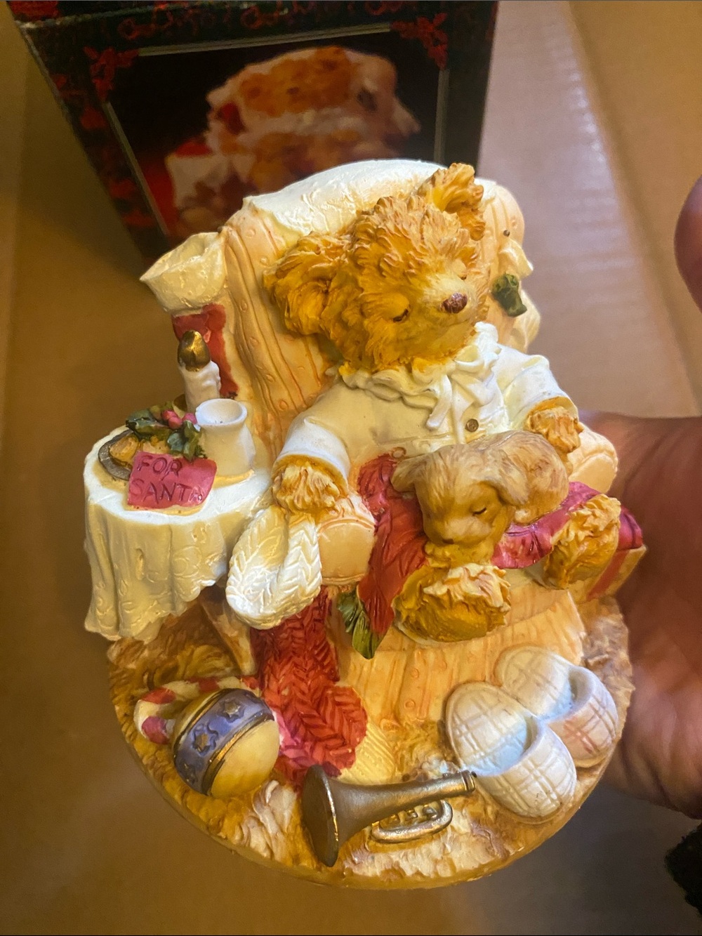 Teddy & Me Vintage Sleeping Bear and Puppy Figurine with Box